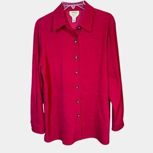 Talbots Cranberry Red Stretch Micro-Suede Button-Up Tunic Shirt Size M - Trendy